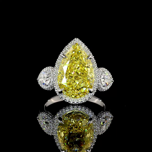 9.11 CTTW Pear Lab Grown Diamond Special Ring Sz. 6.5 (FV.YL Color and VS2 Clarity)