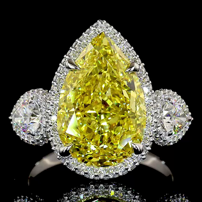 9.11 CTTW Pear Lab Grown Diamond Special Ring Sz. 6.5 (FV.YL Color and VS2 Clarity)