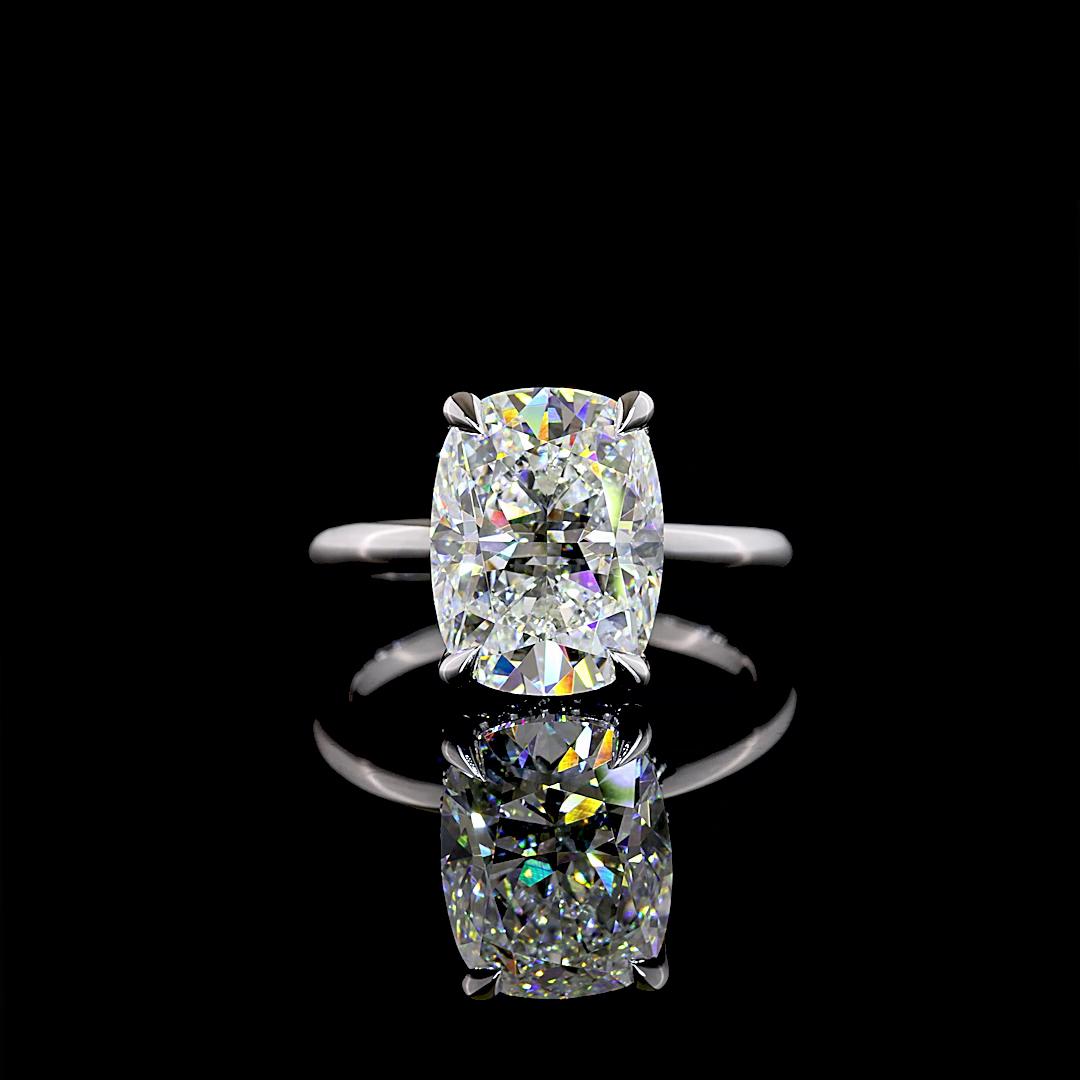 5.26 CTTW Cushion Brilliant Lab Grown Diamond Hidden Halo Ring Sz. 6.5 (E Color and VVS2 Clarity)