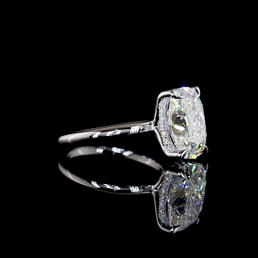5.26 CTTW Cushion Brilliant Lab Grown Diamond Hidden Halo Ring Sz. 6.5 (E Color and VVS2 Clarity)
