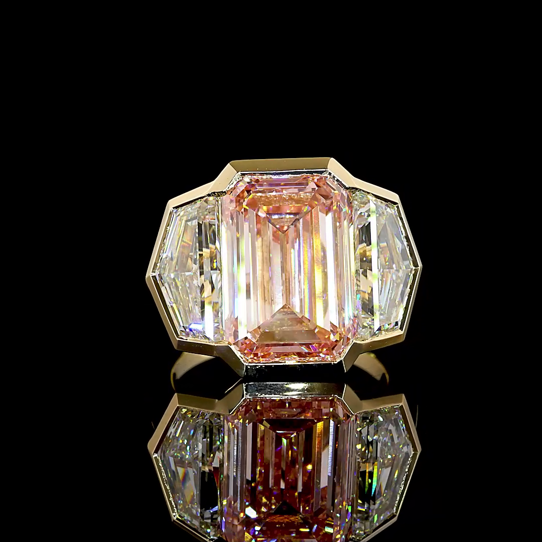 14.45 CTTW Emerald Lab Grown Diamond 3 Stones Ring Sz. 6.5 (F.P Color and VS2 Clarity)