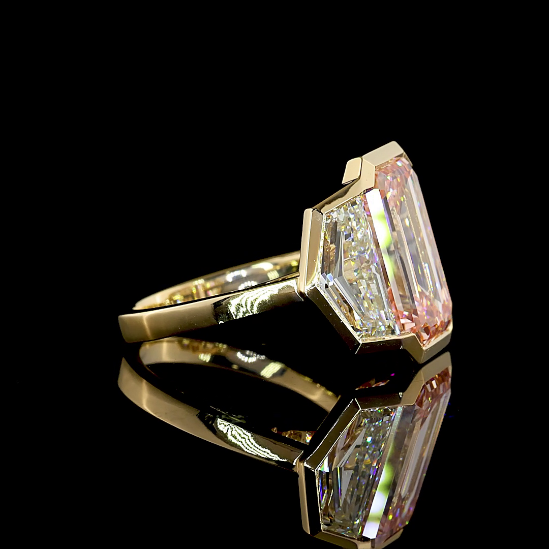 14.45 CTTW Emerald Lab Grown Diamond 3 Stones Ring Sz. 6.5 (F.P Color and VS2 Clarity)