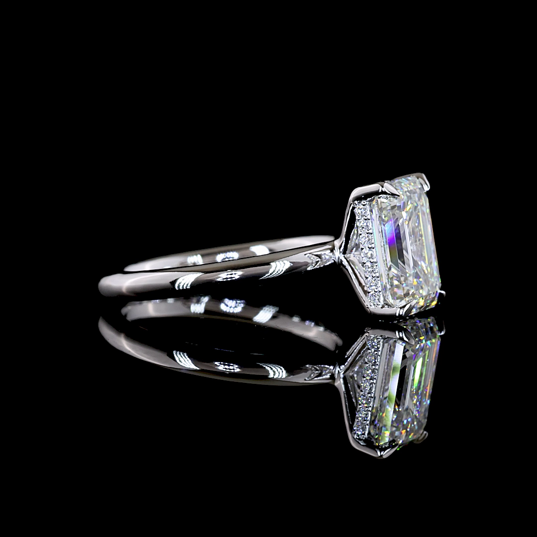 3.19 CTTW Emerald Lab Grown Diamond Hidden Halo Ring Sz. 6.5 (F Color and VS1 Clarity)