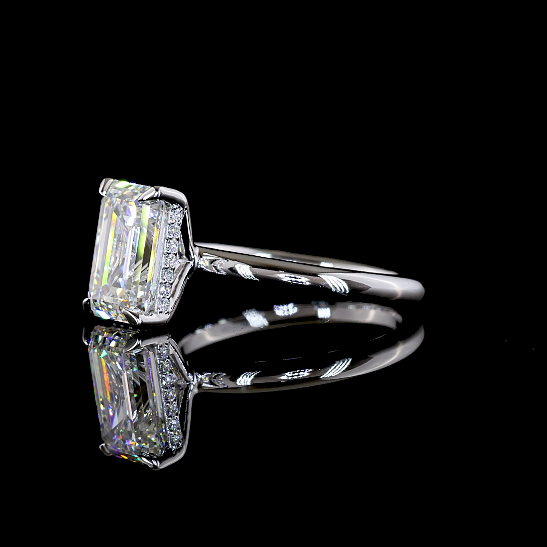 3.19 CTTW Emerald Lab Grown Diamond Hidden Halo Ring Sz. 6.5 (F Color and VS1 Clarity)