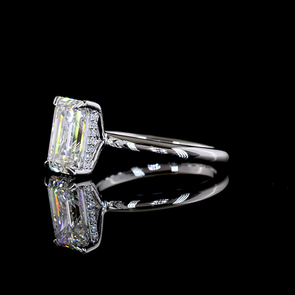3.19 CTTW Emerald Lab Grown Diamond Hidden Halo Ring Sz. 6.5 (F Color and VS1 Clarity)