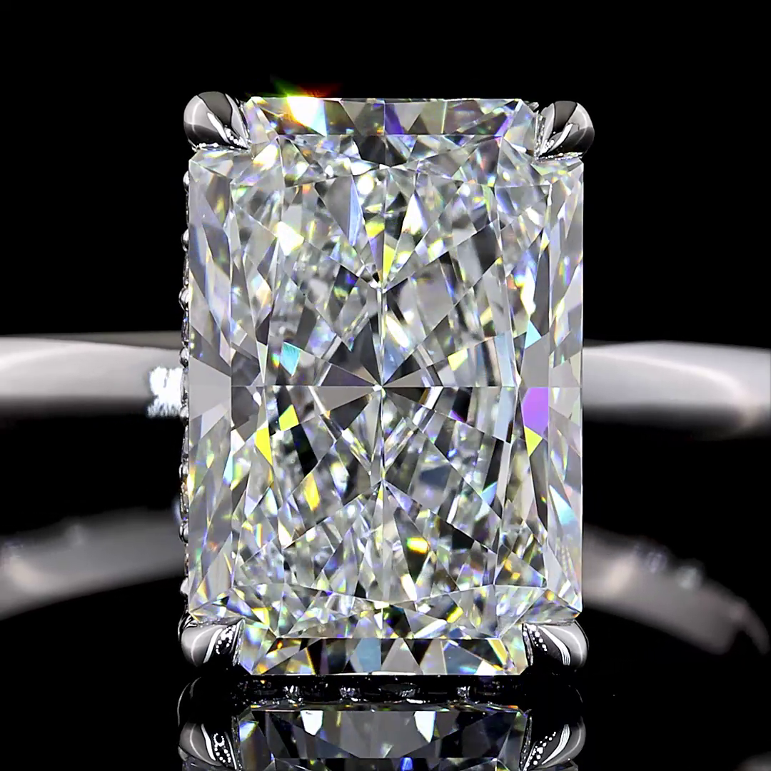 3.21 CTTW Radiant Lab Grown Diamond Hidden Halo Ring Sz. 6.5 (E Color and VVS2 Clarity)