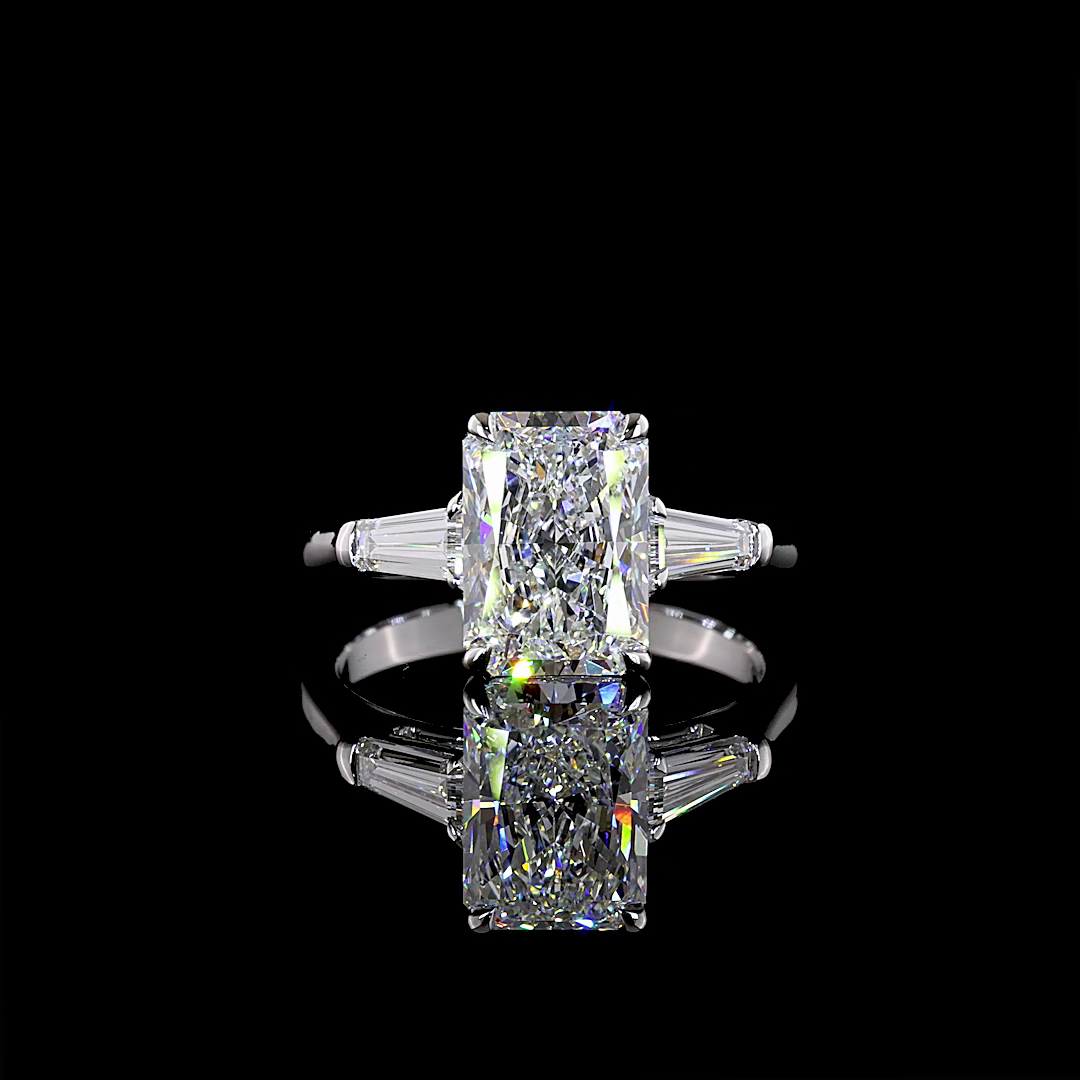 3.74 CTTW Radiant Lab Grown Diamond 3 Stones Ring Sz. 7 (F Color and VS1 Clarity)
