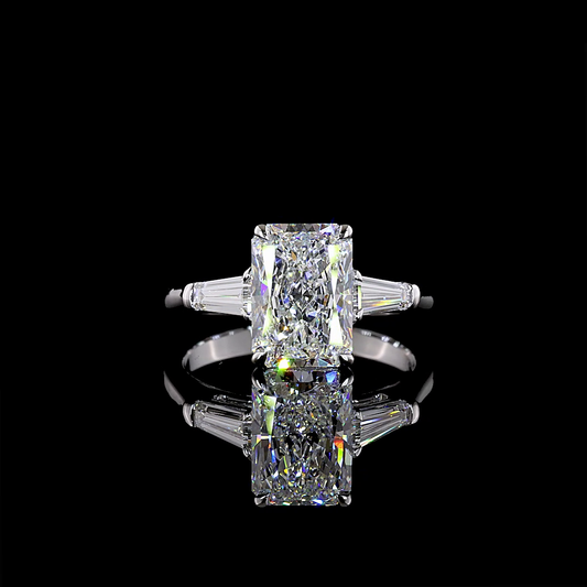 3.74 CTTW Radiant Lab Grown Diamond 3 Stones Ring Sz. 7 (F Color and VS1 Clarity)