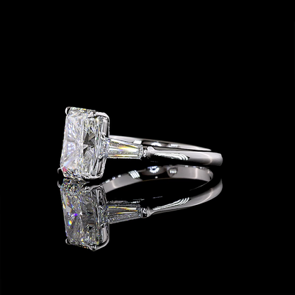 3.74 CTTW Radiant Lab Grown Diamond 3 Stones Ring Sz. 7 (F Color and VS1 Clarity)