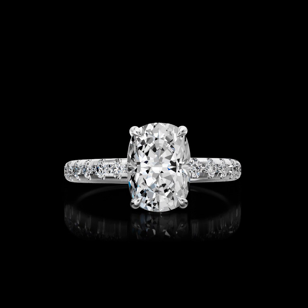 2.70 CTTW Cushion Lab Grown Diamond Solitaire Diamond Shank Ring Sz. 5.75 (E Color and VVS2 Clarity)