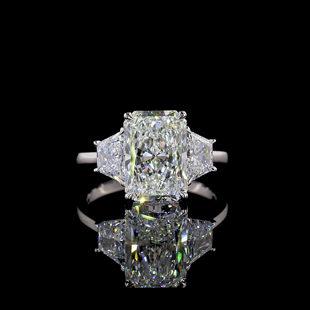 4.21 CTTW Radiant Lab Grown Diamond 3 Stones Ring Sz. 6.5 (F Color and VVS2 Clarity)
