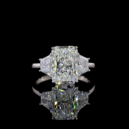 4.21 CTTW Radiant Lab Grown Diamond 3 Stones Ring Sz. 6.5 (F Color and VVS2 Clarity)
