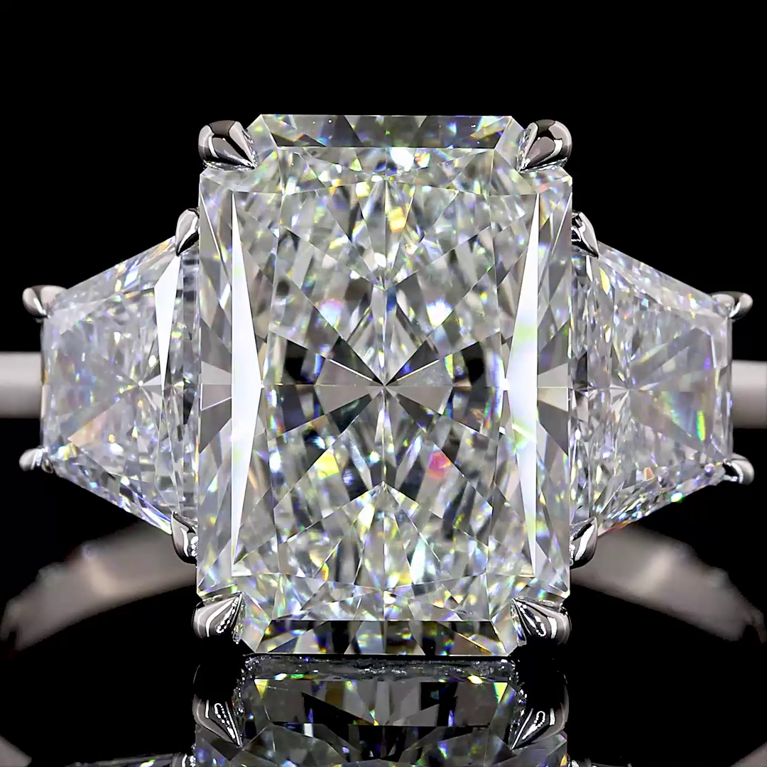 4.21 CTTW Radiant Lab Grown Diamond 3 Stones Ring Sz. 6.5 (F Color and VVS2 Clarity)