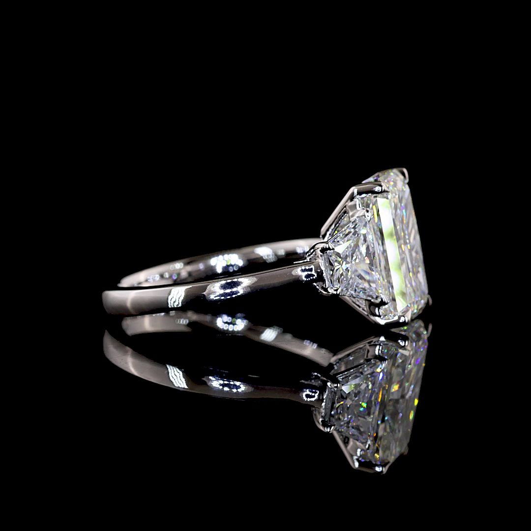 4.21 CTTW Radiant Lab Grown Diamond 3 Stones Ring Sz. 6.5 (F Color and VVS2 Clarity)
