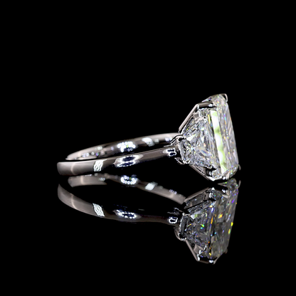 4.21 CTTW Radiant Lab Grown Diamond 3 Stones Ring Sz. 6.5 (F Color and VVS2 Clarity)