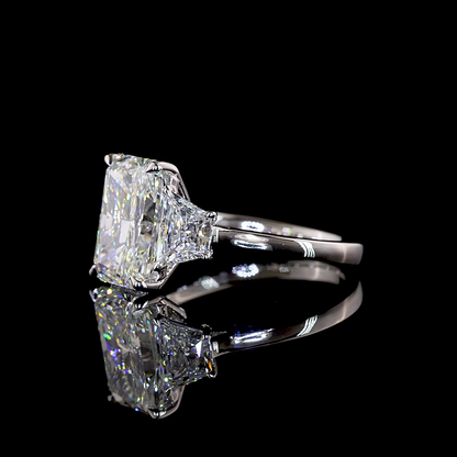 4.21 CTTW Radiant Lab Grown Diamond 3 Stones Ring Sz. 6.5 (F Color and VVS2 Clarity)