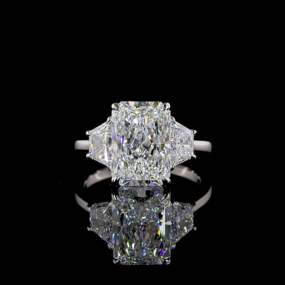 5.25 CTTW Radiant Lab Grown Diamond 3 Stones Ring Sz. 6.5 (E Color and VVS2 Clarity)