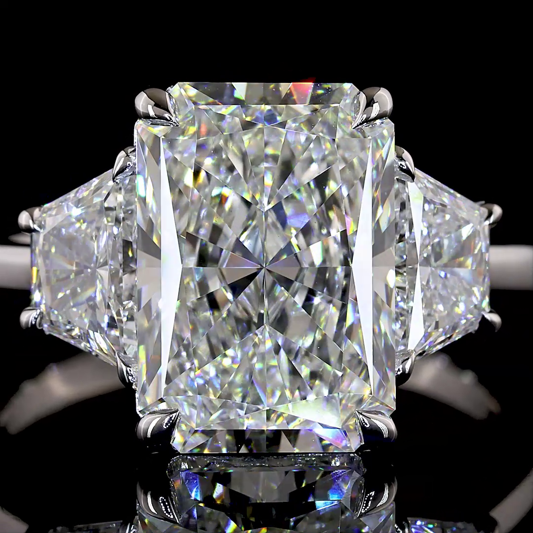 5.25 CTTW Radiant Lab Grown Diamond 3 Stones Ring Sz. 6.5 (E Color and VVS2 Clarity)