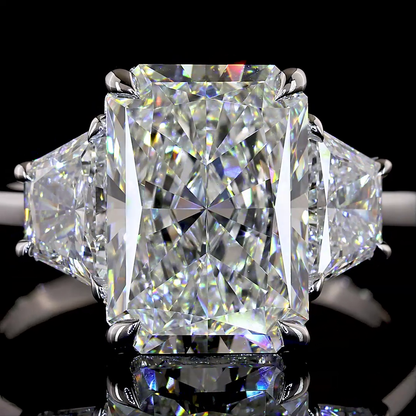 5.25 CTTW Radiant Lab Grown Diamond 3 Stones Ring Sz. 6.5 (E Color and VVS2 Clarity)
