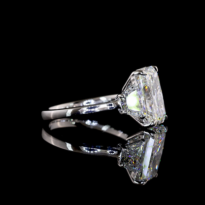 5.25 CTTW Radiant Lab Grown Diamond 3 Stones Ring Sz. 6.5 (E Color and VVS2 Clarity)
