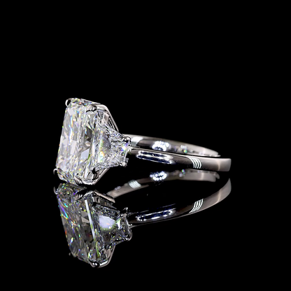 5.25 CTTW Radiant Lab Grown Diamond 3 Stones Ring Sz. 6.5 (E Color and VVS2 Clarity)