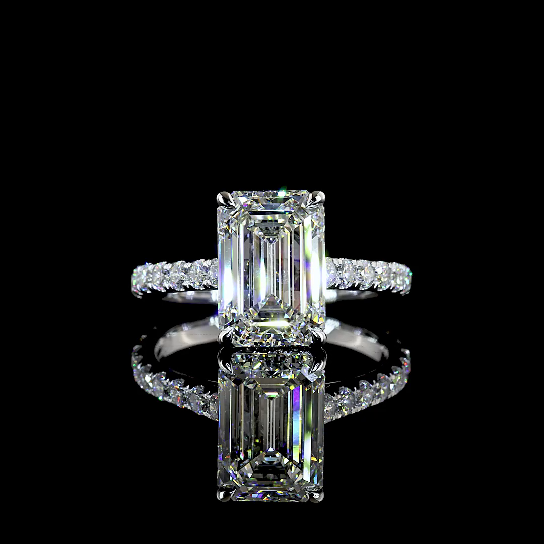 4.37 CTTW Emerald Lab Grown Diamond Hidden Halo Ring Sz. 6.5 (F Color and VVS2 Clarity)