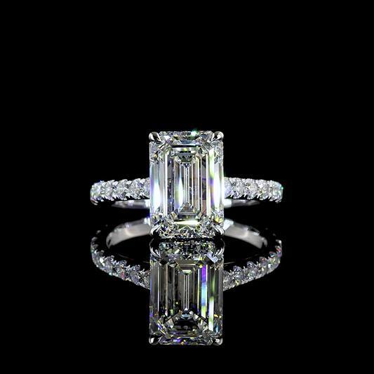 4.37 CTTW Emerald Lab Grown Diamond Hidden Halo Ring Sz. 6.5 (F Color and VVS2 Clarity)