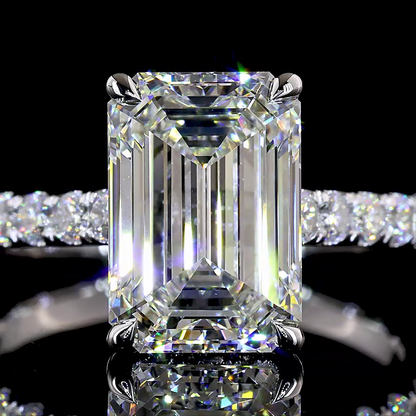 4.37 CTTW Emerald Lab Grown Diamond Hidden Halo Ring Sz. 6.5 (F Color and VVS2 Clarity)