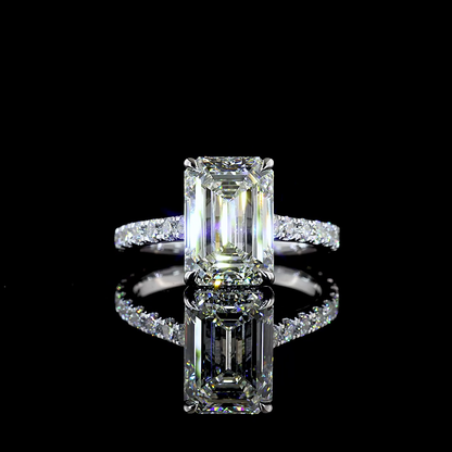4.85 CTTW Emerald Lab Grown Diamond Hidden Halo Ring Sz. 6.5 (F Color and VVS2 Clarity)