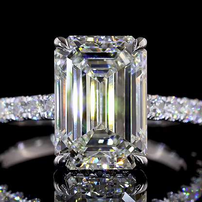 4.85 CTTW Emerald Lab Grown Diamond Hidden Halo Ring Sz. 6.5 (F Color and VVS2 Clarity)