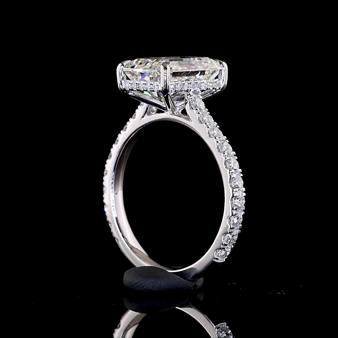 4.85 CTTW Emerald Lab Grown Diamond Hidden Halo Ring Sz. 6.5 (F Color and VVS2 Clarity)