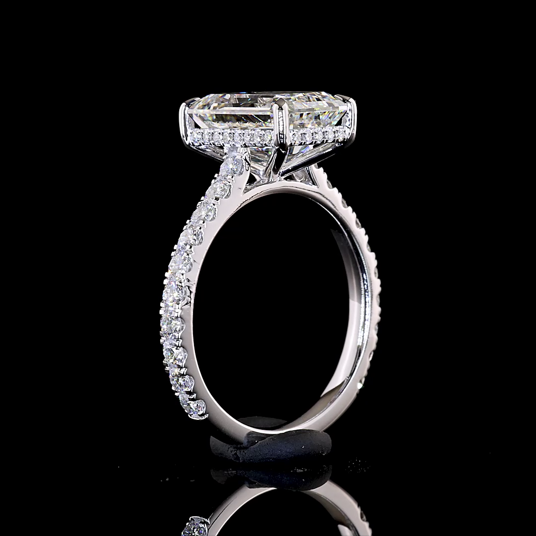 4.85 CTTW Emerald Lab Grown Diamond Hidden Halo Ring Sz. 6.5 (F Color and VVS2 Clarity)