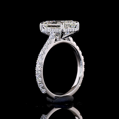 4.85 CTTW Emerald Lab Grown Diamond Hidden Halo Ring Sz. 6.5 (F Color and VVS2 Clarity)