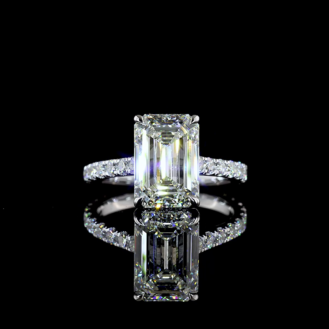 4.87 CTTW Emerald Lab Grown Diamond Hidden Halo Ring Sz. 6.5 (F Color and VVS2 Clarity)