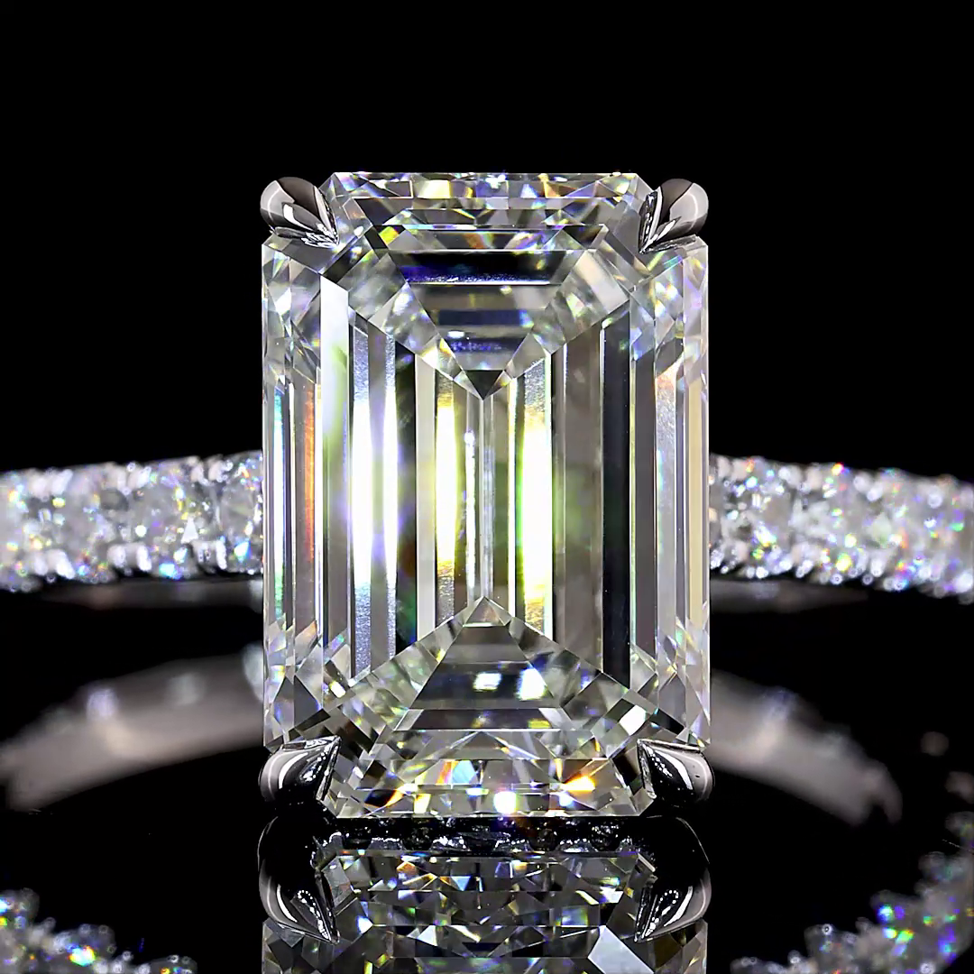 4.87 CTTW Emerald Lab Grown Diamond Hidden Halo Ring Sz. 6.5 (F Color and VVS2 Clarity)