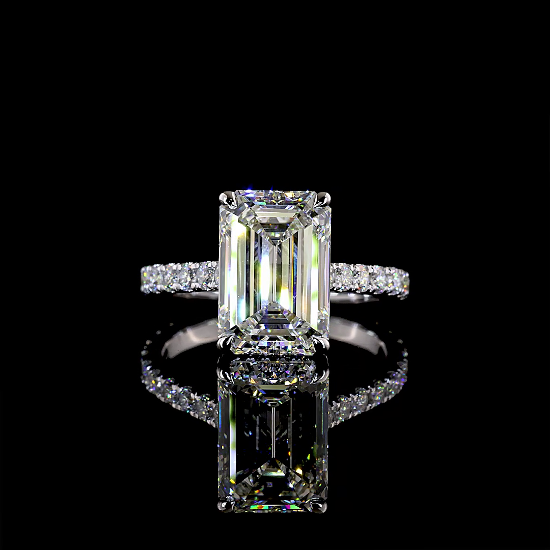 5.30 CTTW Emerald Lab Grown Diamond Hidden Halo Ring Sz. 6.5 (F Color and VVS2 Clarity)
