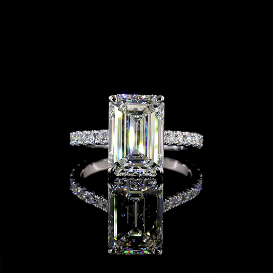 5.30 CTTW Emerald Lab Grown Diamond Hidden Halo Ring Sz. 6.5 (F Color and VVS2 Clarity)