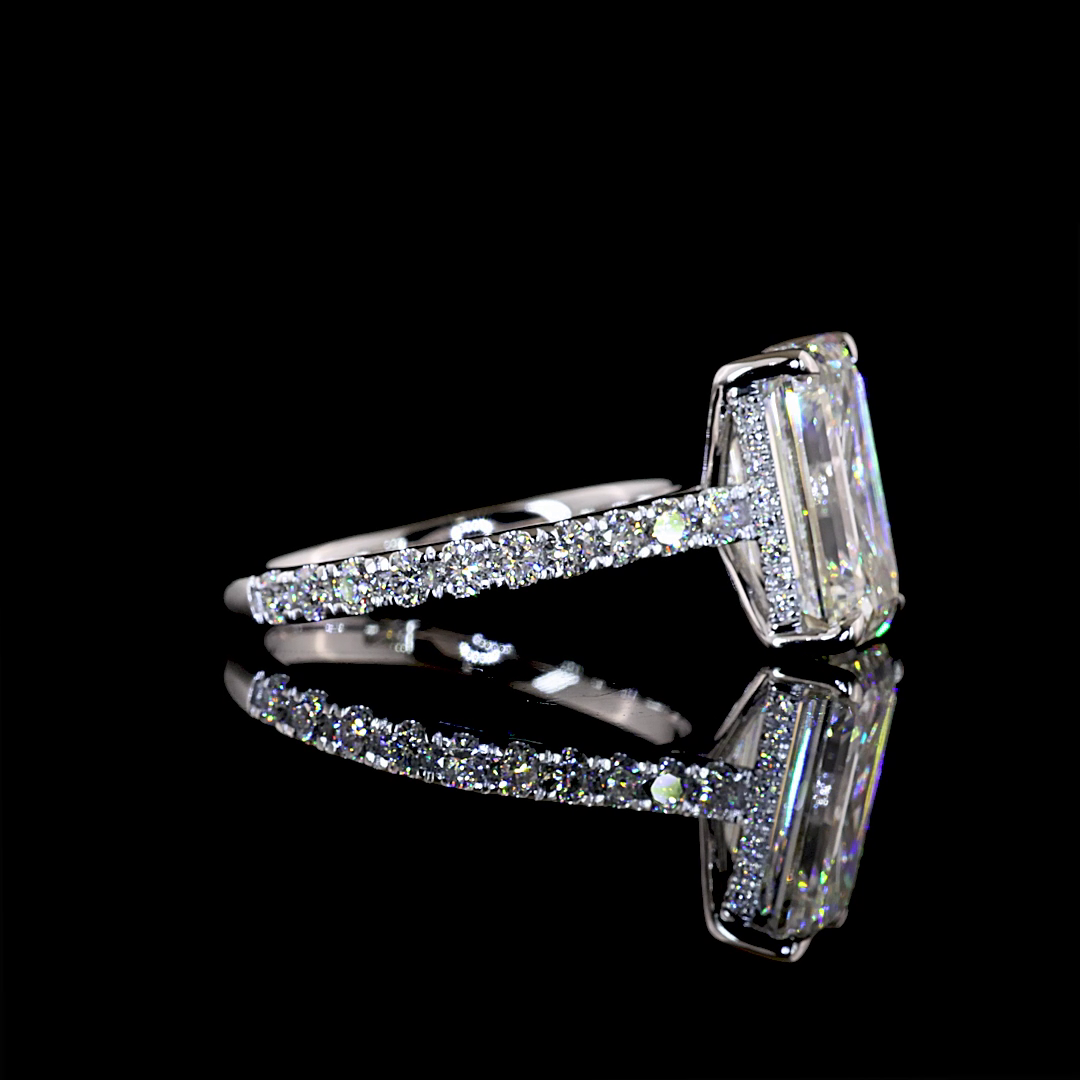 5.30 CTTW Emerald Lab Grown Diamond Hidden Halo Ring Sz. 6.5 (F Color and VVS2 Clarity)