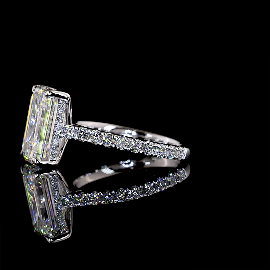 5.30 CTTW Emerald Lab Grown Diamond Hidden Halo Ring Sz. 6.5 (F Color and VVS2 Clarity)