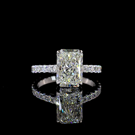 3.85 CTTW Radiant Lab Grown Diamond Hidden Halo Ring Sz. 6.5 (G Color and VVS2 Clarity)