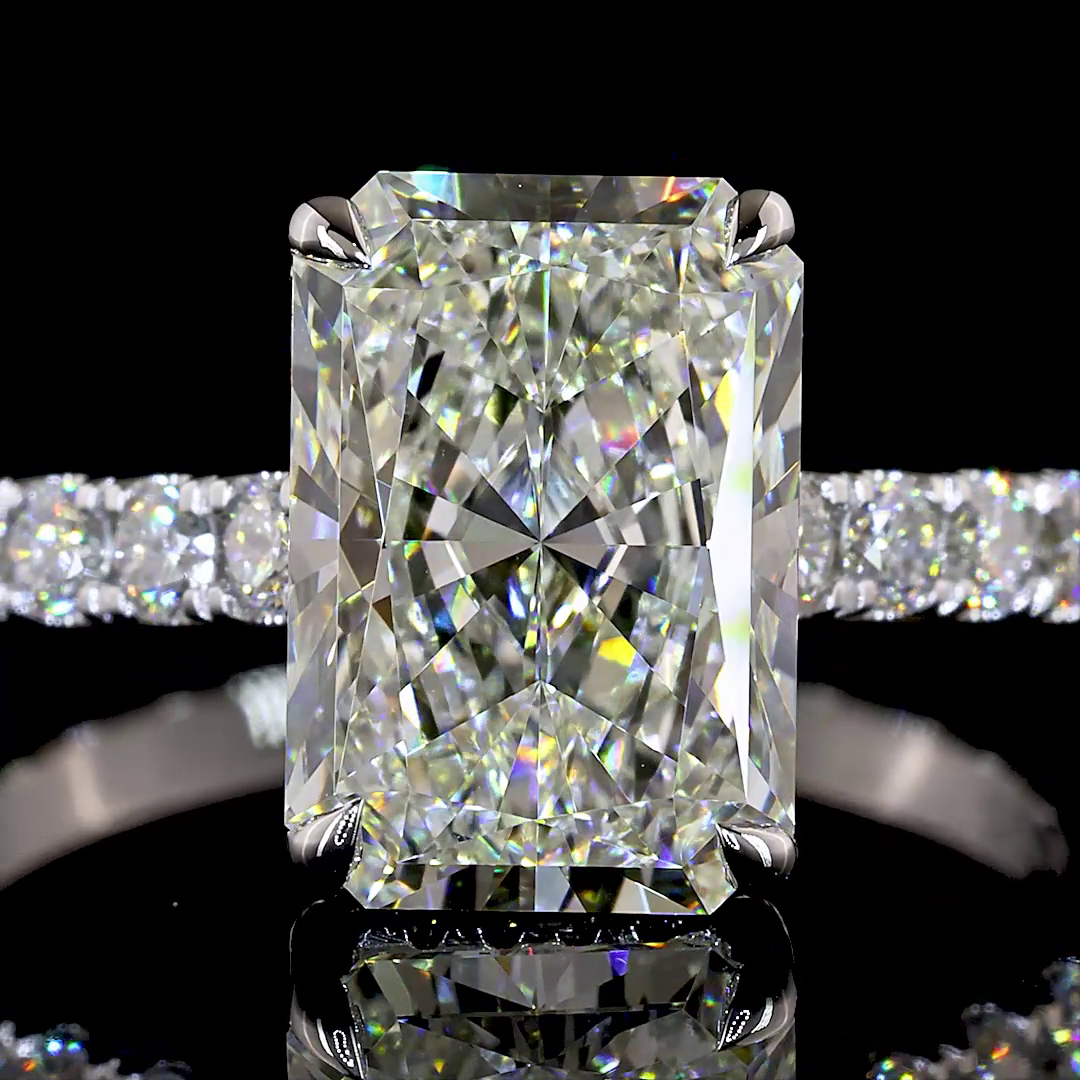3.91 CTTW Radiant Lab Grown Diamond Hidden Halo Ring Sz. 6.5 (E Color and VVS2 Clarity)