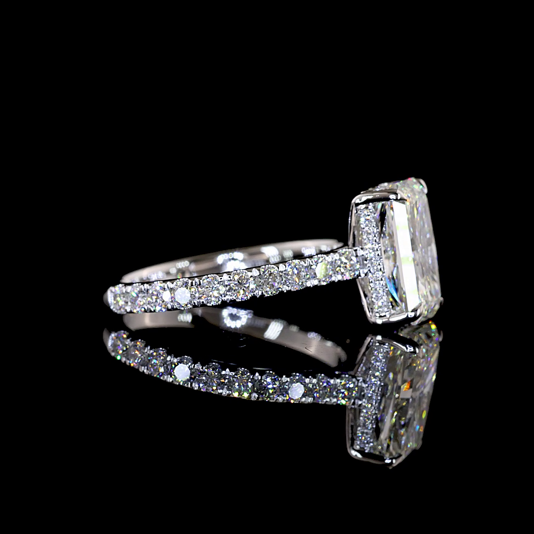 3.91 CTTW Radiant Lab Grown Diamond Hidden Halo Ring Sz. 6.5 (E Color and VVS2 Clarity)