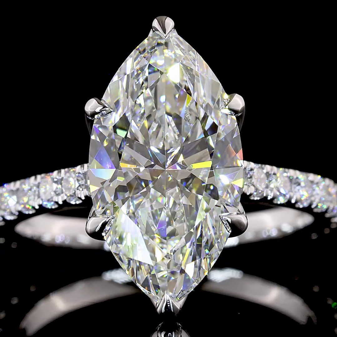 2.59 CTTW Marquise Lab Grown Diamond Solitaire Diamond Shank Ring Sz. 6.5 (E Color and VVS2 Clarity)