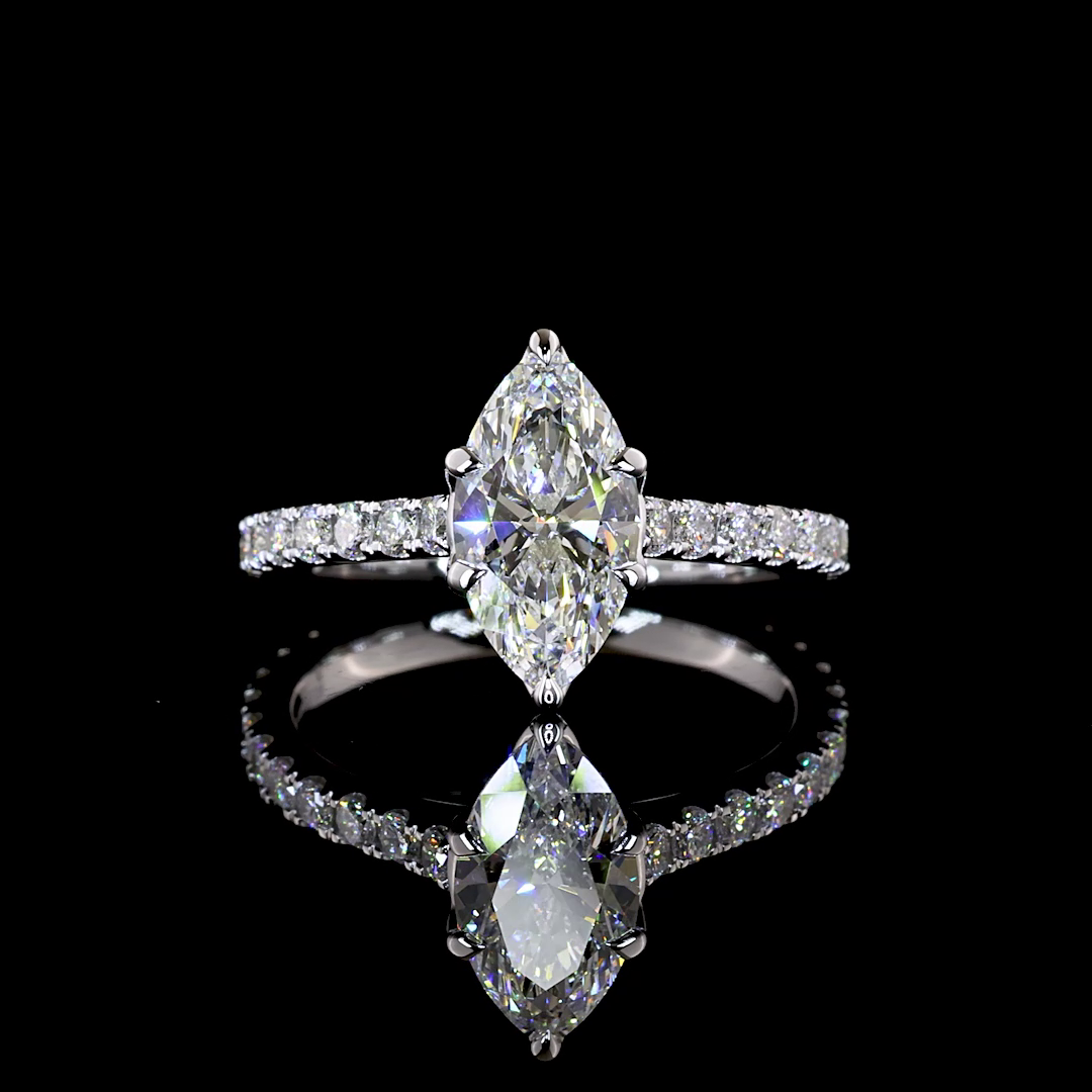 3.09 CTTW Marquise Lab Grown Diamond Solitaire Diamond Shank Ring Sz. 6.5 (E Color and VVS1 Clarity)