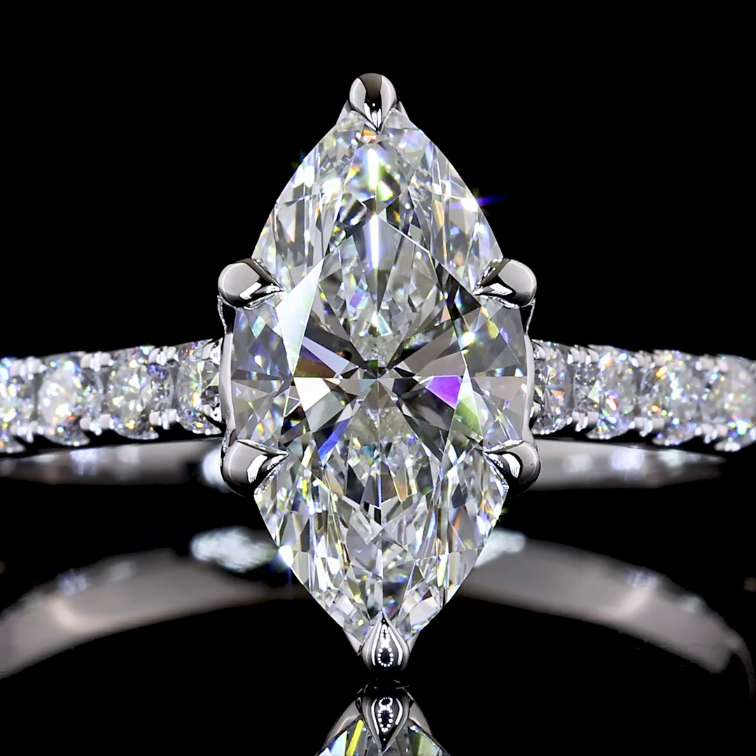 3.09 CTTW Marquise Lab Grown Diamond Solitaire Diamond Shank Ring Sz. 6.5 (E Color and VVS1 Clarity)