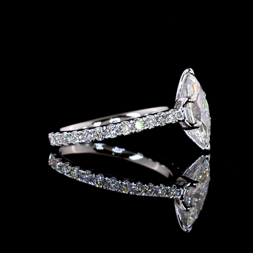 3.09 CTTW Marquise Lab Grown Diamond Solitaire Diamond Shank Ring Sz. 6.5 (E Color and VVS1 Clarity)