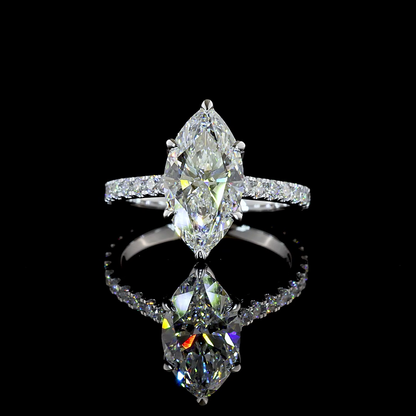3.11 CTTW Marquise Lab Grown Diamond Solitaire Diamond Shank Ring Sz. 6.5 (E Color and VVS2 Clarity)
