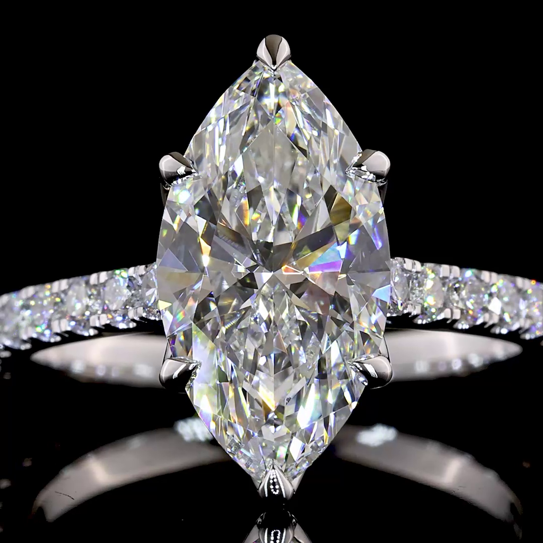 3.11 CTTW Marquise Lab Grown Diamond Solitaire Diamond Shank Ring Sz. 6.5 (E Color and VVS2 Clarity)