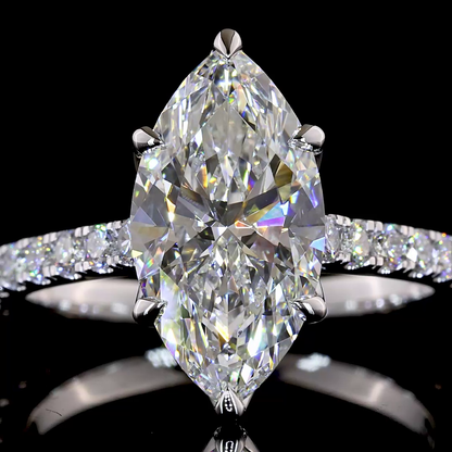 3.11 CTTW Marquise Lab Grown Diamond Solitaire Diamond Shank Ring Sz. 6.5 (E Color and VVS2 Clarity)