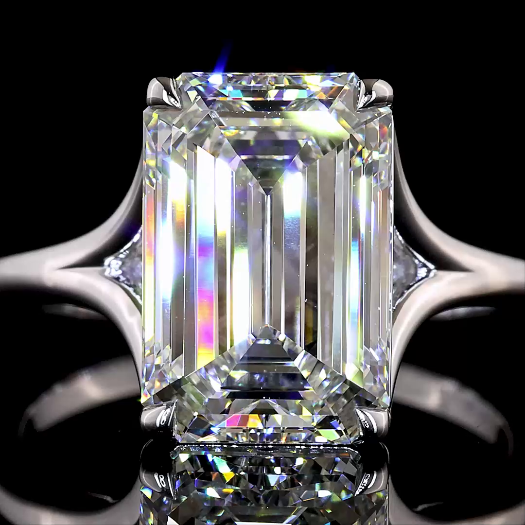 3.69 CT Emerald Lab Grown Diamond Solitaire Ring Sz. 6.5 (F Color and VVS2 Clarity)